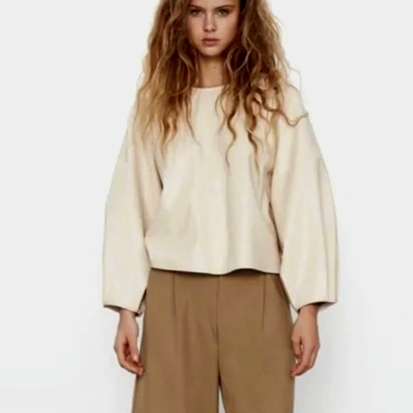 Zara Tops - Zara Faux Leather Blouse In Color Buttercream